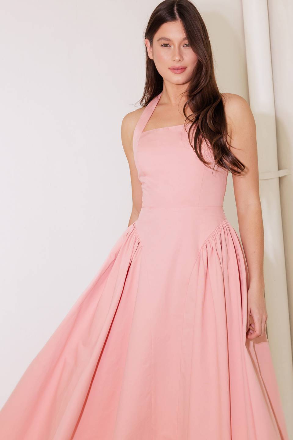 CAUGHT IN THE RAIN PINK WOVEN MIDI DRESS Flying Tomato